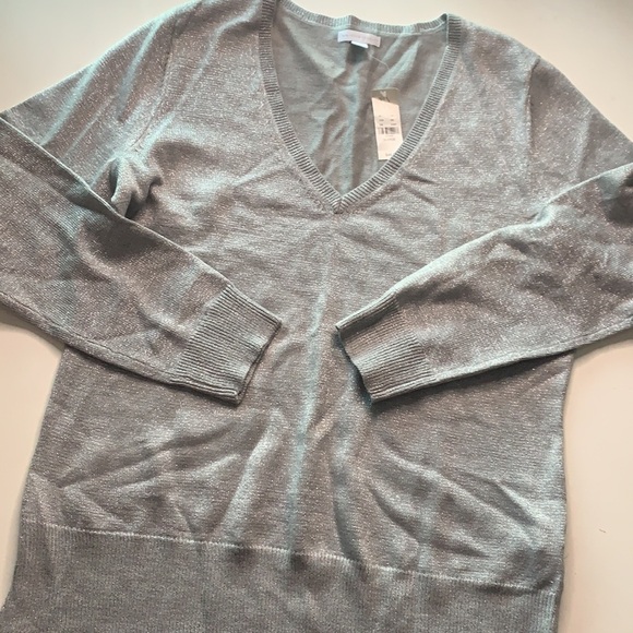 NY & co Silver metallic grey v-neck pullover sweater new with tags women’s XL - Picture 6 of 6